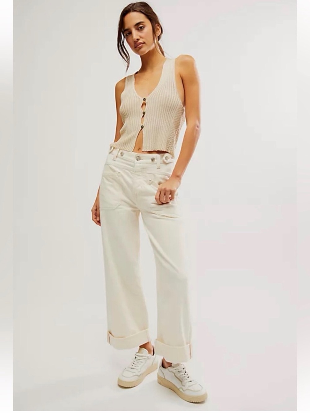GUC, Size 25, Free People Pamer Cuffed Jeans in Eggshell